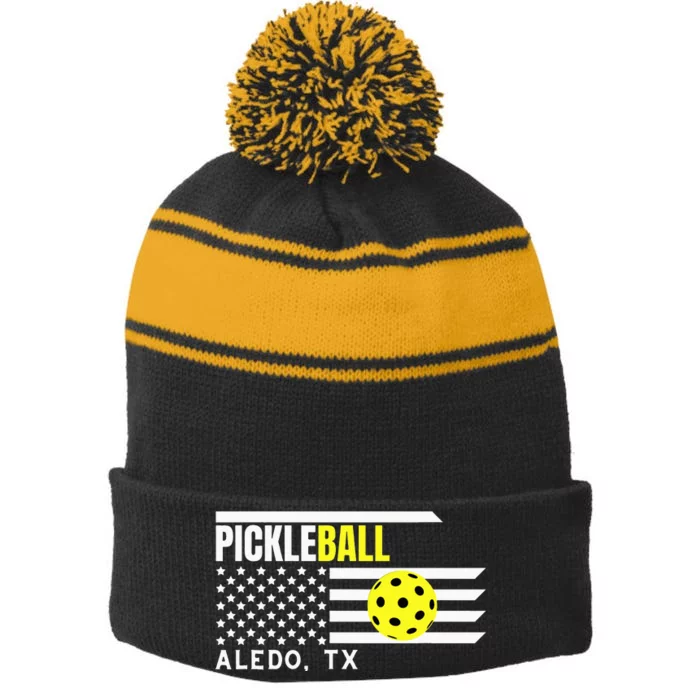 Aledo Pickleball Cool Pickleball Pun for Pickleball Player Stripe Pom Pom Beanie