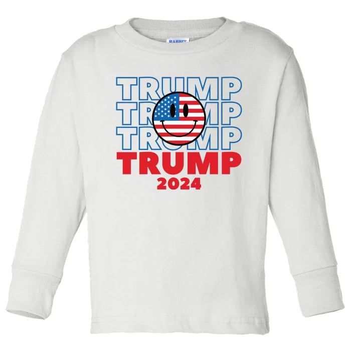 American President Donald Trump Smiley Flag 2024 Election Toddler Long Sleeve Shirt