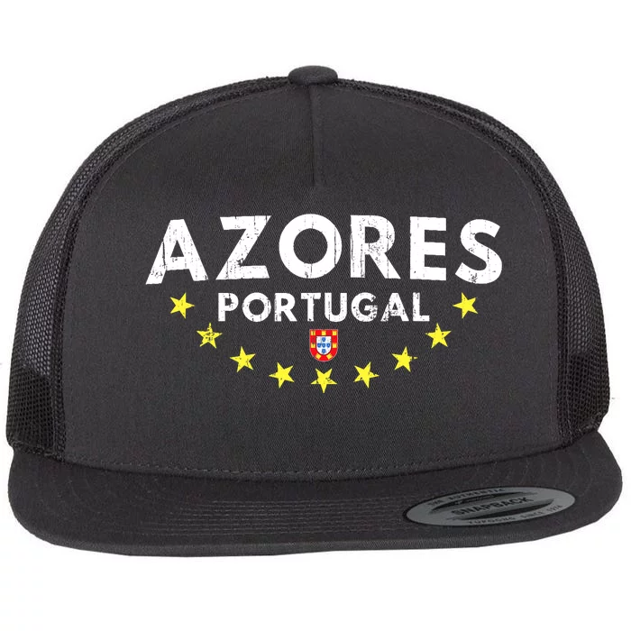 Azores Portugal - Distressed Souvenir Vacation Azorean Flat Bill Trucker Hat