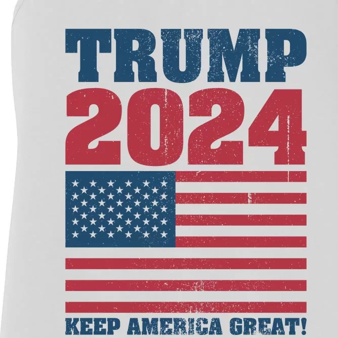 American President Donald Trump 2024 Keep America Great Flag US Election Women's Racerback Tank