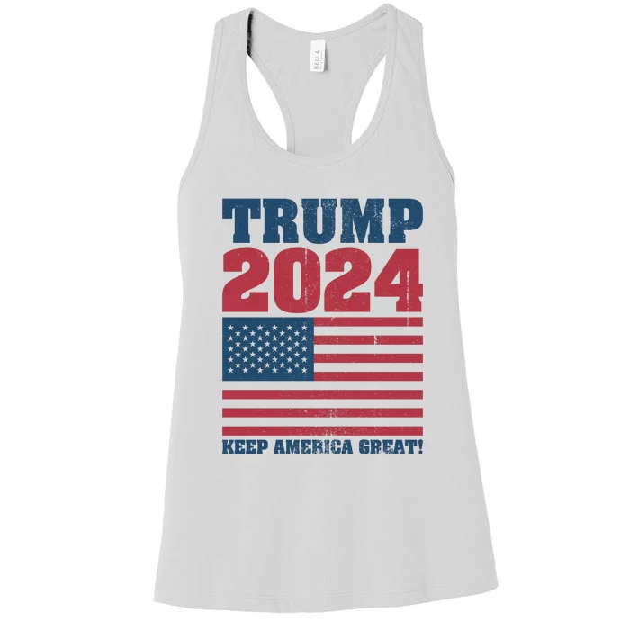 American President Donald Trump 2024 Keep America Great Flag US Election Women's Racerback Tank