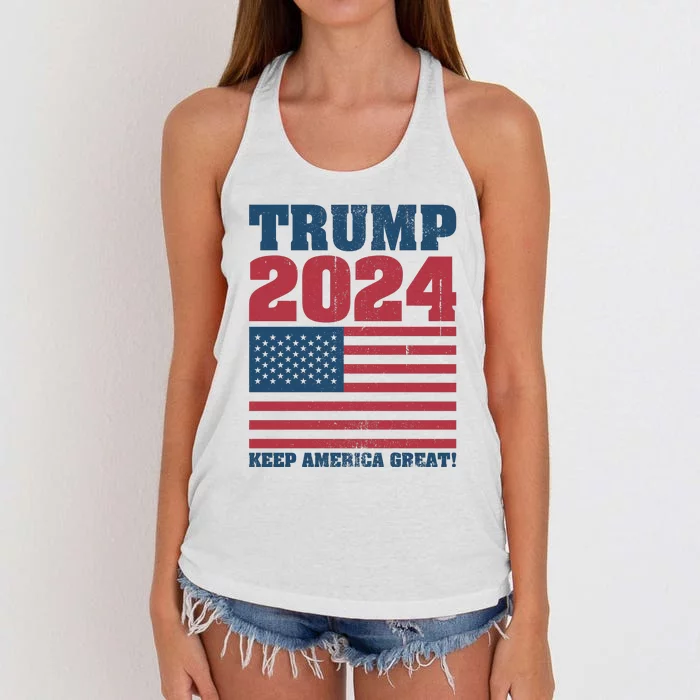 American President Donald Trump 2024 Keep America Great Flag US Election Women's Knotted Racerback Tank