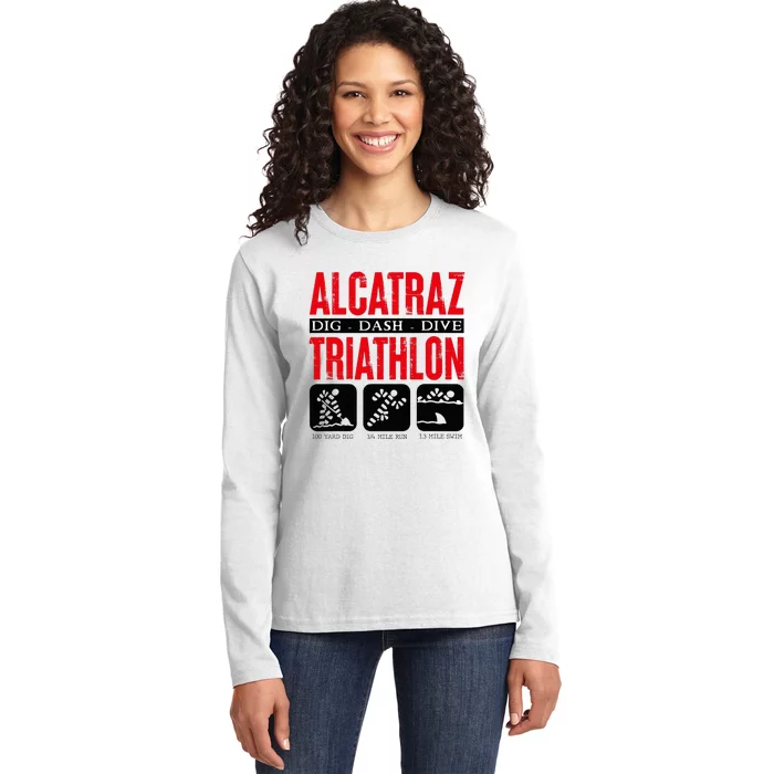 Alcatraz Prison Dig Dive Dash Funny Criminal Ladies Long Sleeve Shirt