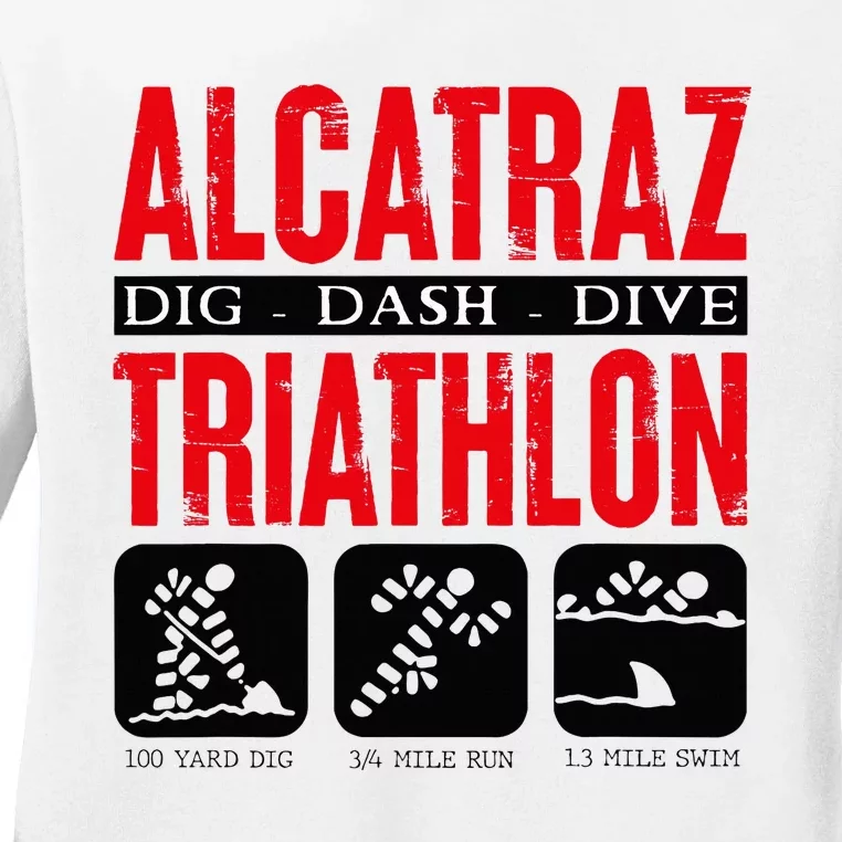 Alcatraz Prison Dig Dive Dash Funny Criminal Ladies Long Sleeve Shirt