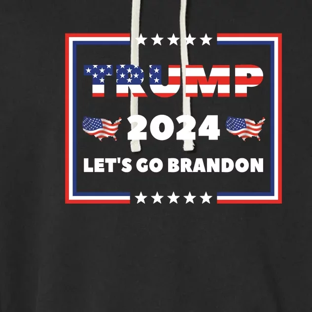 American President Donald Trump 2024 Flag US Election Lets Go Brandon Garment-Dyed Fleece Hoodie