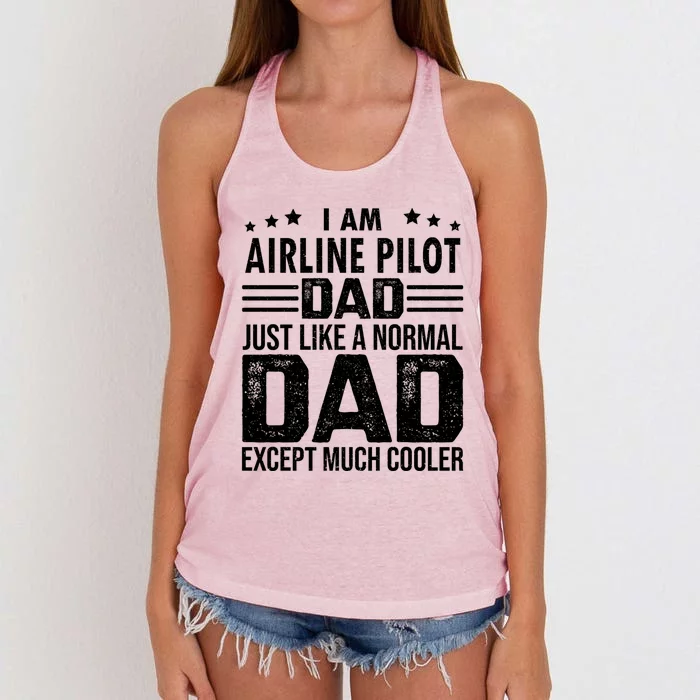 Airline Pilot Dad Irplane Airline Pilot Fathers Day Gift Women's Knotted Racerback Tank