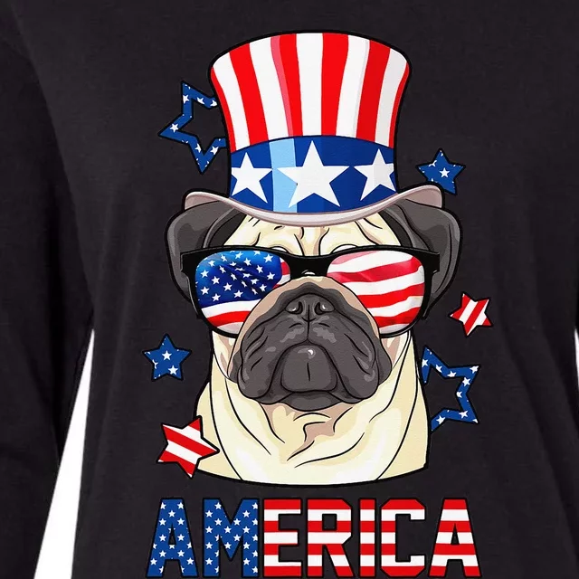 America Pug Dog Owner 4th of July USA Flag Womens Cotton Relaxed Long Sleeve T-Shirt