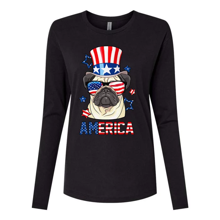 America Pug Dog Owner 4th of July USA Flag Womens Cotton Relaxed Long Sleeve T-Shirt