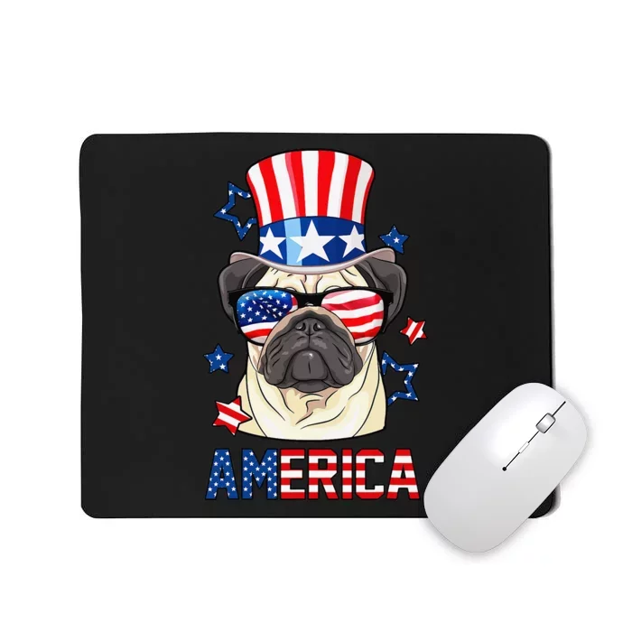 America Pug Dog Owner 4th of July USA Flag Mousepad