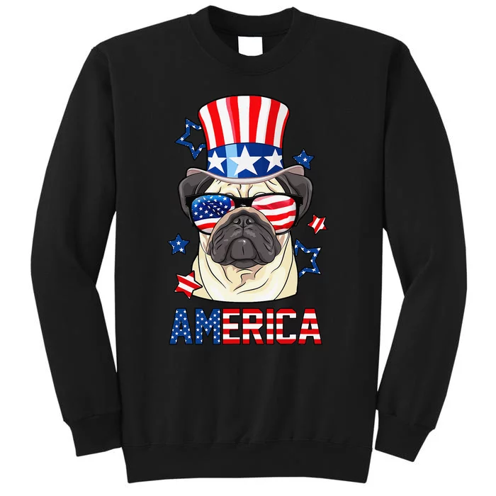 America Pug Dog Owner 4th of July USA Flag Tall Sweatshirt