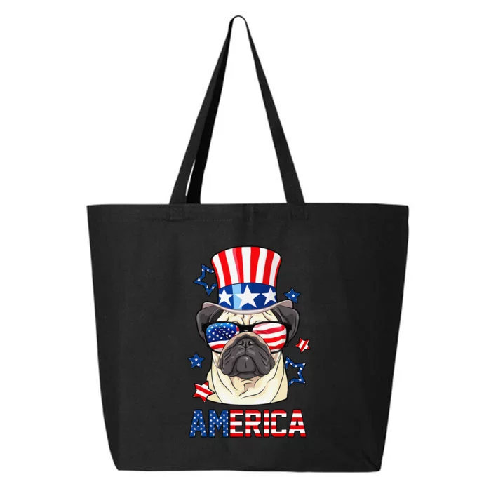 America Pug Dog Owner 4th of July USA Flag 25L Jumbo Tote