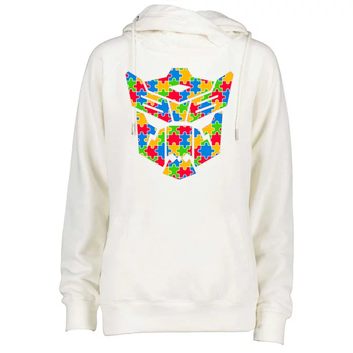 Autism Puzzle Dinobot Logo Womens Funnel Neck Pullover Hood