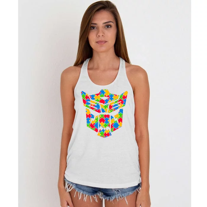 Autism Puzzle Dinobot Logo Women's Knotted Racerback Tank