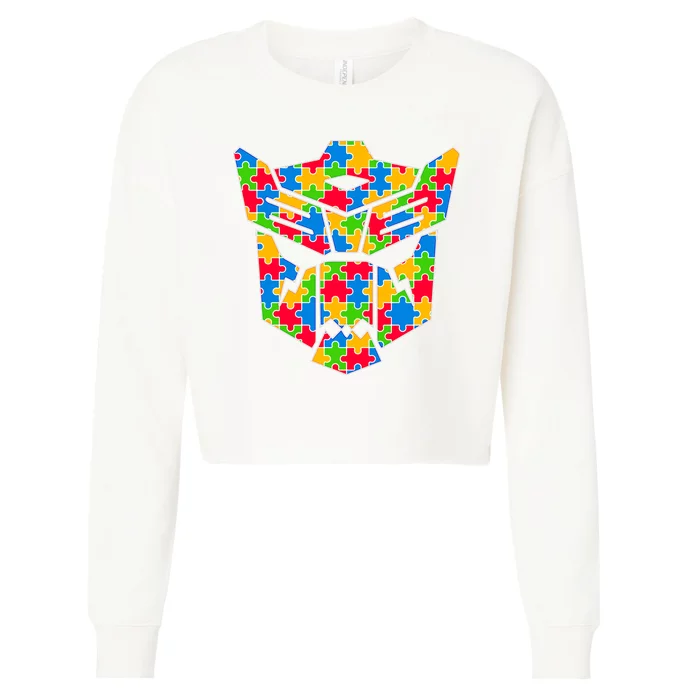 Autism Puzzle Dinobot Logo Cropped Pullover Crew