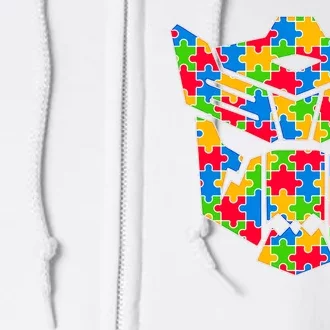 Autism Puzzle Dinobot Logo Full Zip Hoodie