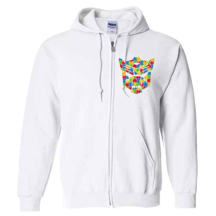 Autism Puzzle Dinobot Logo Full Zip Hoodie