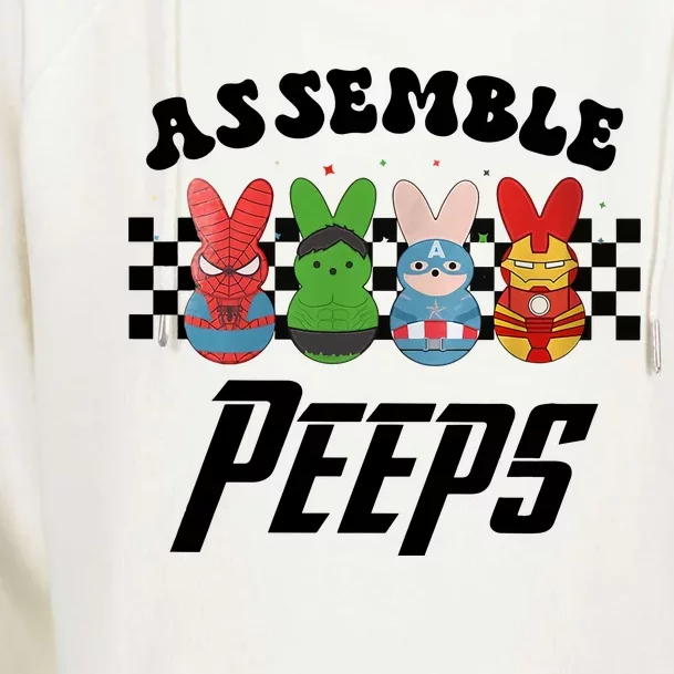 Assemble Peeps Easter Cartoon Easter Superhero Bunny Funny Cute Easter Day Womens Funnel Neck Pullover Hood