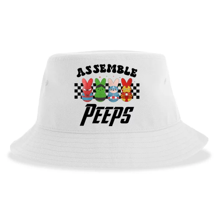 Assemble Peeps Easter Cartoon Easter Superhero Bunny Funny Cute Easter Day Sustainable Bucket Hat