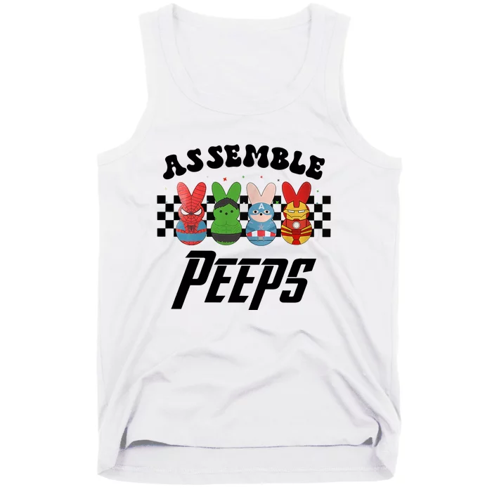 Assemble Peeps Easter Cartoon Easter Superhero Bunny Funny Cute Easter Day Tank Top