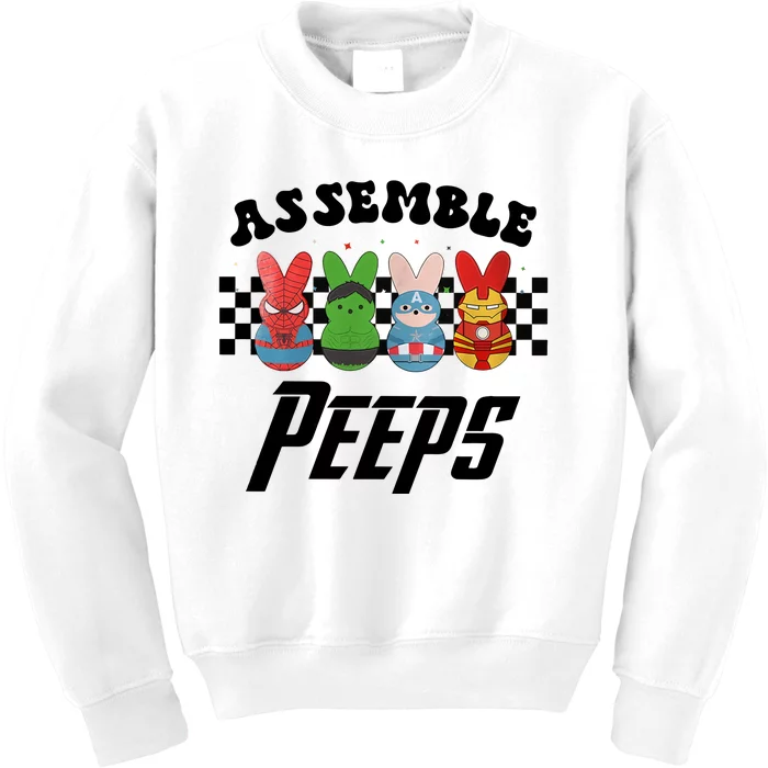 Assemble Peeps Easter Cartoon Easter Superhero Bunny Funny Cute Easter Day Kids Sweatshirt