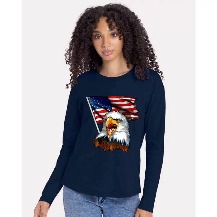 American Patriotic Eagle Flag Womens Cotton Relaxed Long Sleeve T-Shirt