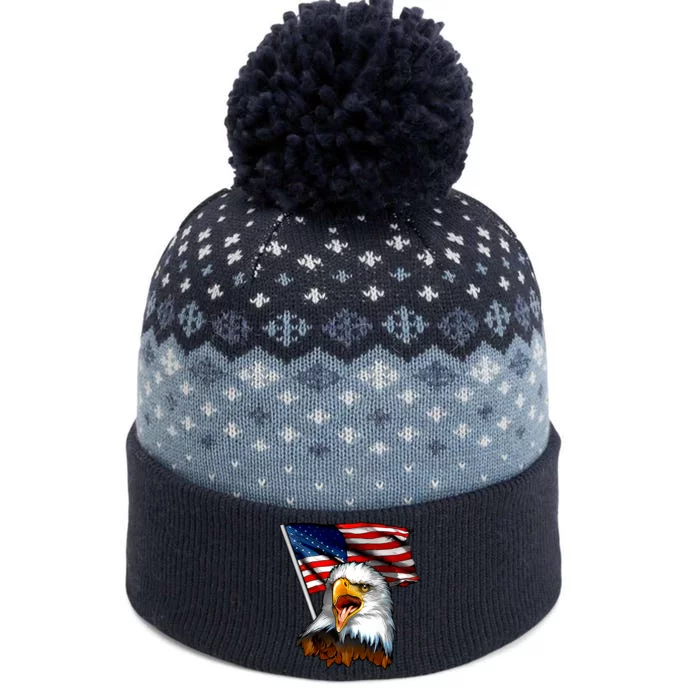 American Patriotic Eagle Flag The Baniff Cuffed Pom Beanie