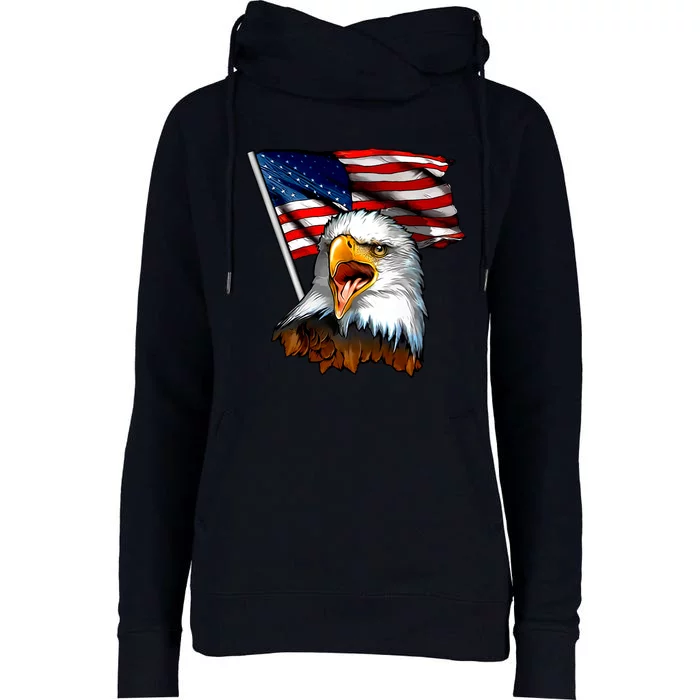 American Patriotic Eagle Flag Womens Funnel Neck Pullover Hood