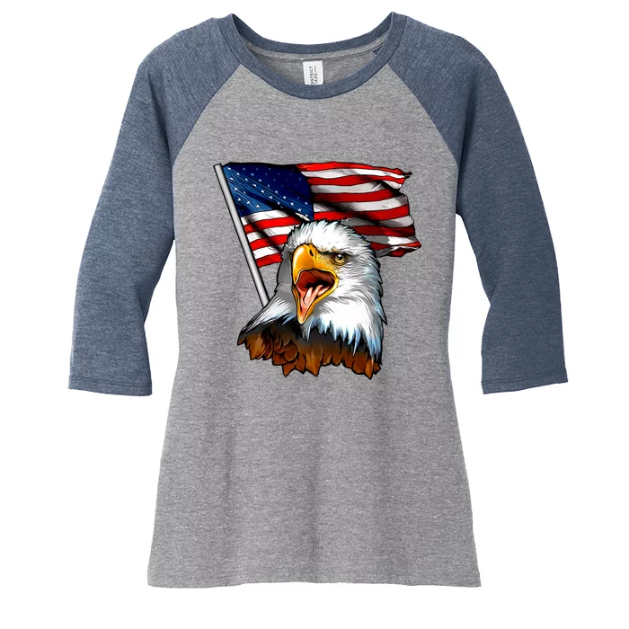 American Patriotic Eagle Flag Women's Tri-Blend 3/4-Sleeve Raglan Shirt