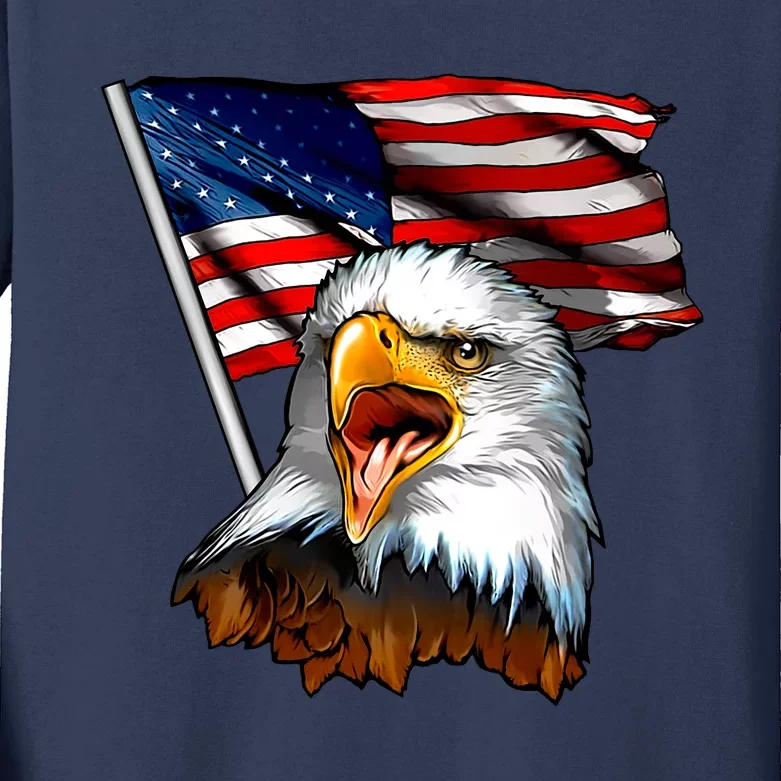 American Patriotic Eagle Flag Kids Long Sleeve Shirt