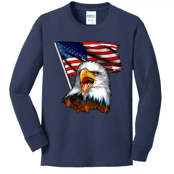 American Patriotic Eagle Flag Kids Long Sleeve Shirt