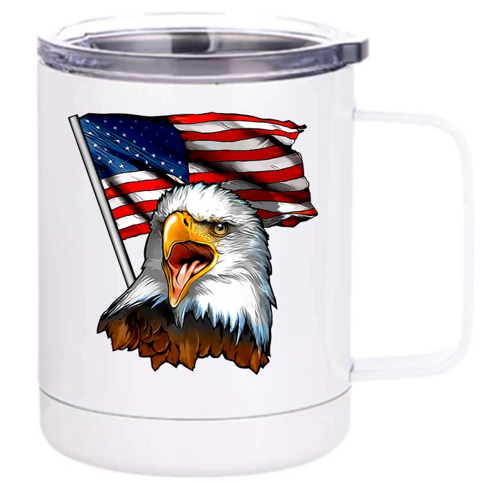 American Patriotic Eagle Flag Front & Back 12oz Stainless Steel Tumbler Cup