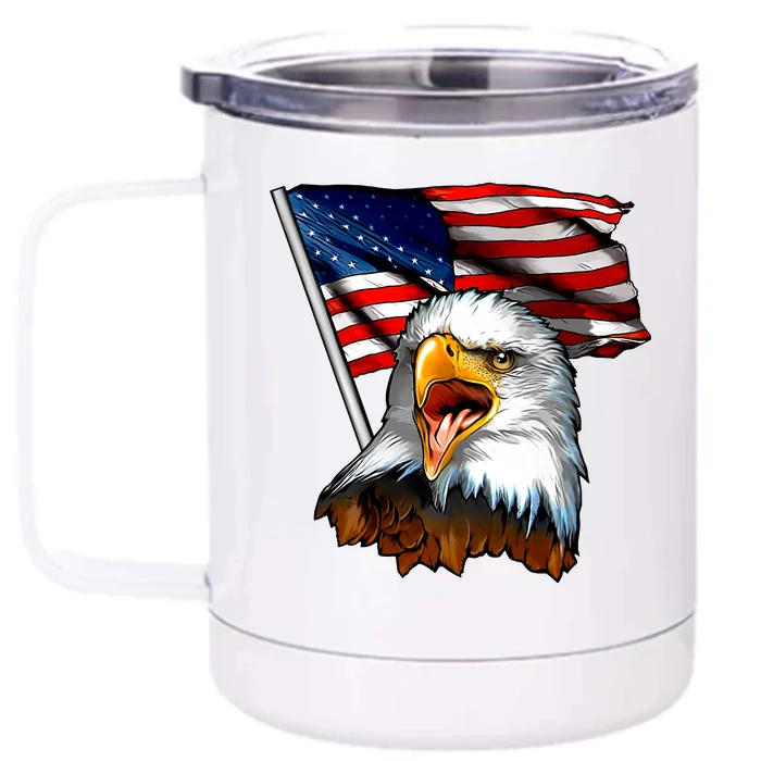 American Patriotic Eagle Flag Front & Back 12oz Stainless Steel Tumbler Cup