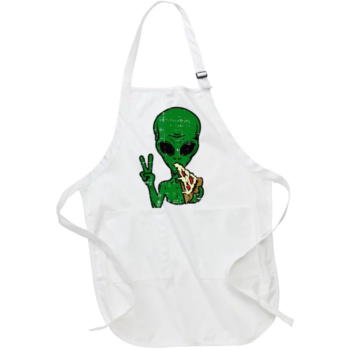 Alien Pizza Eating Peace Funny Space Area 51 Halloween Gift Full-Length Apron With Pocket