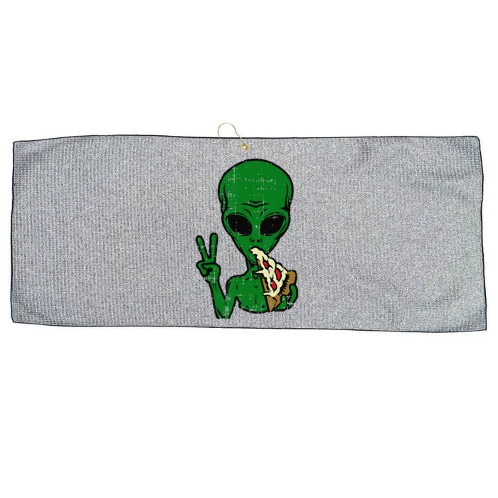 Alien Pizza Eating Peace Funny Space Area51 Halloween Gift Large Microfiber Waffle Golf Towel