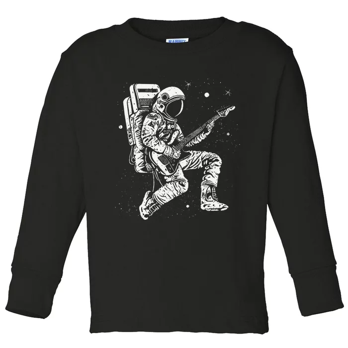 Astronaut playing electric guitar in space Astronaut Art Toddler Long Sleeve Shirt