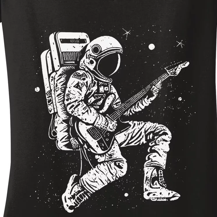 Astronaut playing electric guitar in space Astronaut Art Women's V-Neck T-Shirt