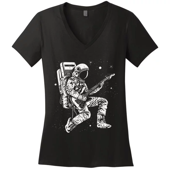 Astronaut playing electric guitar in space Astronaut Art Women's V-Neck T-Shirt