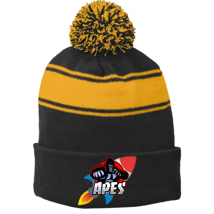 Apes To The Moon Stripe Pom Pom Beanie