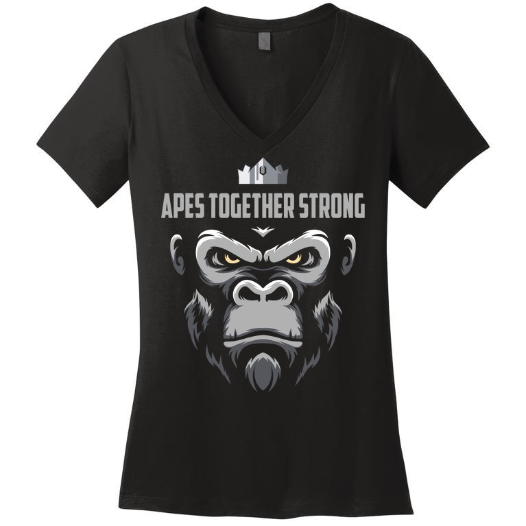 Apes Together Strong Gorilla HODL Stocks Women's V-Neck T-Shirt