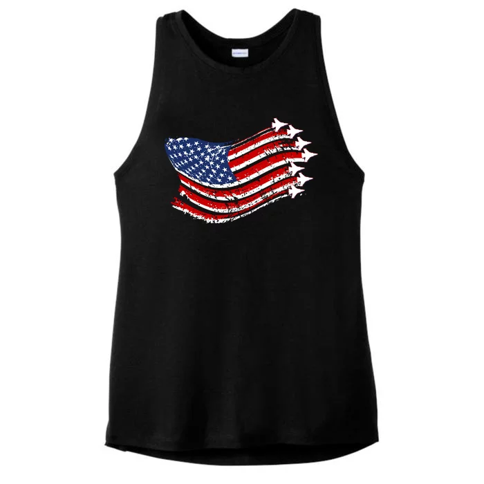 American Patriotic Fighter Jets Usa Flag Ladies Tri-Blend Wicking Tank