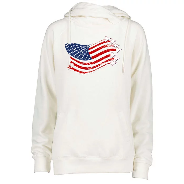 American Patriotic Fighter Jets Usa Flag Womens Funnel Neck Pullover Hood