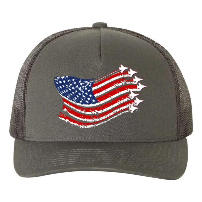 American Patriotic Fighter Jets Usa Flag Yupoong Adult 5-Panel Trucker Hat