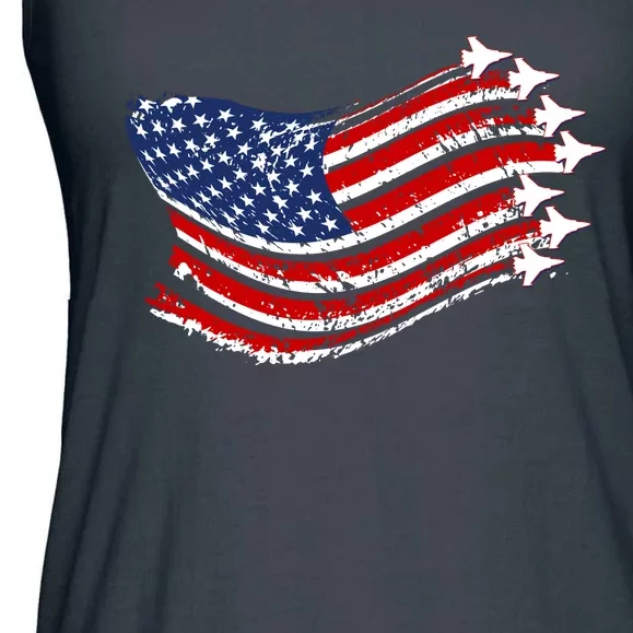 American Patriotic Fighter Jets Usa Flag Ladies Essential Flowy Tank