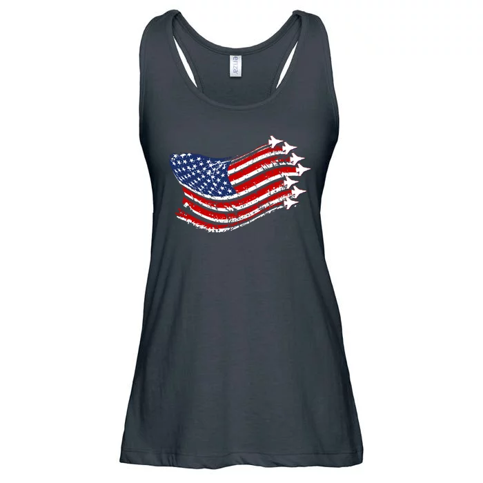 American Patriotic Fighter Jets Usa Flag Ladies Essential Flowy Tank