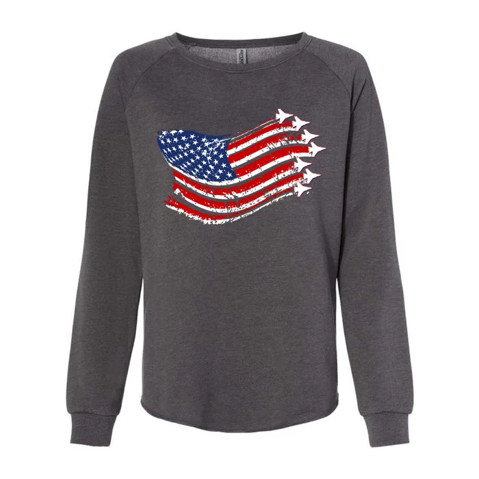 American Patriotic Fighter Jets Usa Flag Womens California Wash Sweatshirt