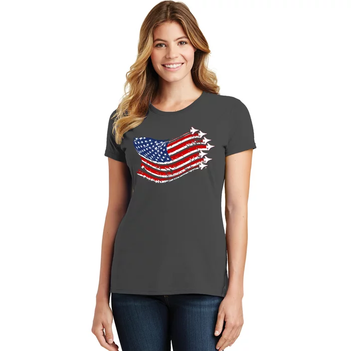 American Patriotic Fighter Jets Usa Flag Women's T-Shirt