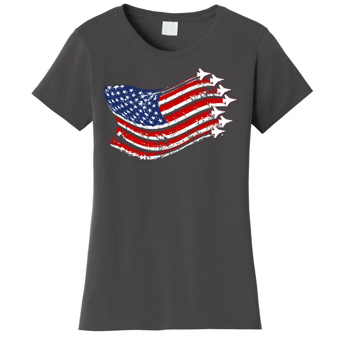 American Patriotic Fighter Jets Usa Flag Women's T-Shirt