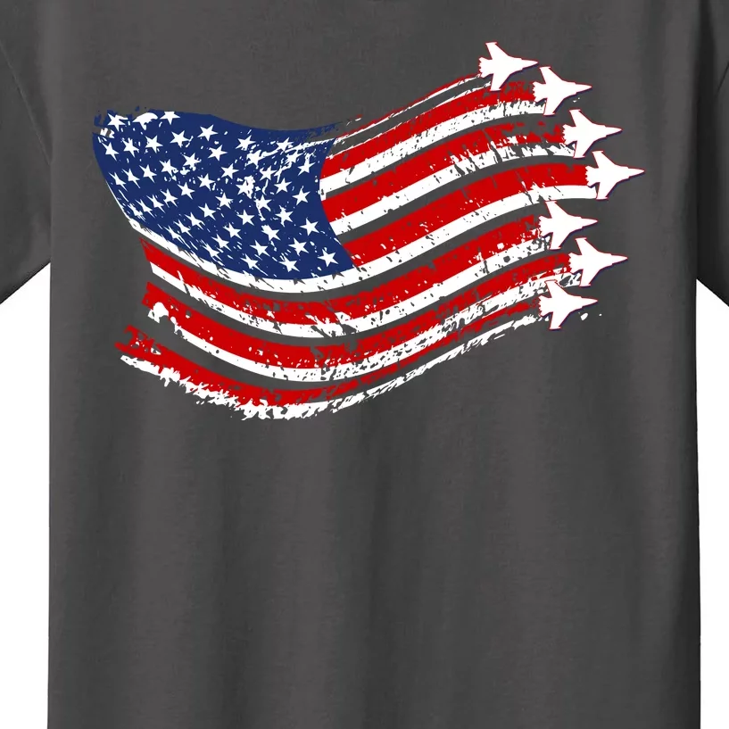 American Patriotic Fighter Jets Usa Flag Kids T-Shirt