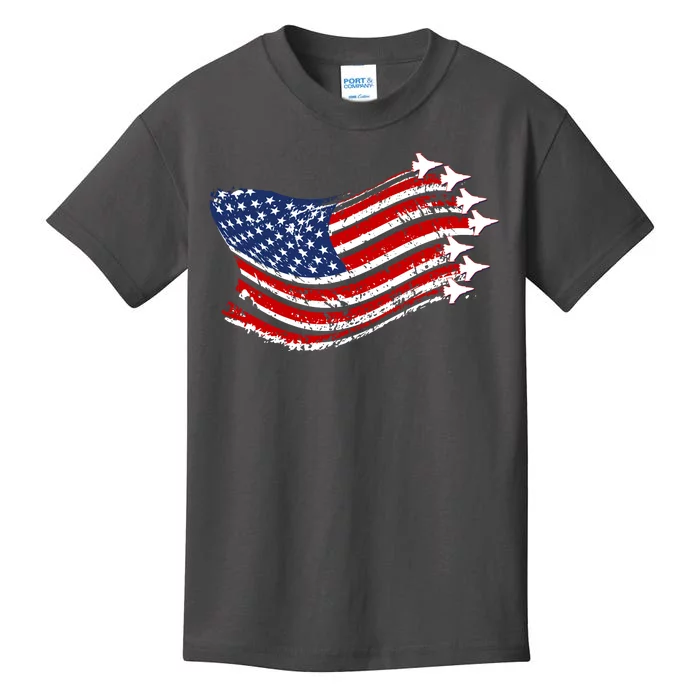 American Patriotic Fighter Jets Usa Flag Kids T-Shirt