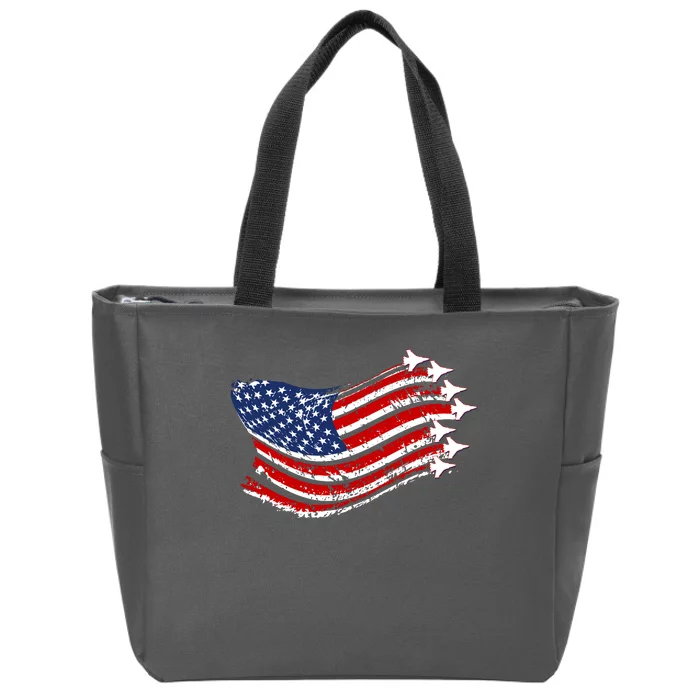 American Patriotic Fighter Jets Usa Flag Zip Tote Bag